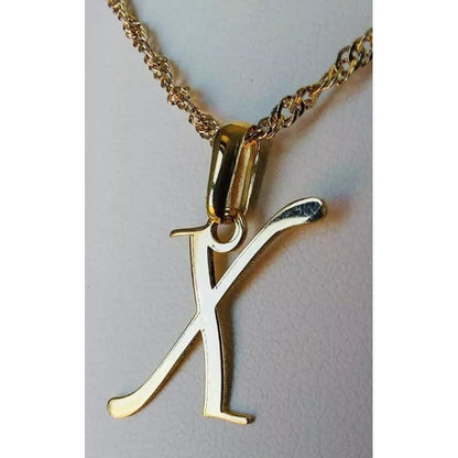 Juego Collar Letra X Lisa + Aretes Bola 10 K. + Regalo