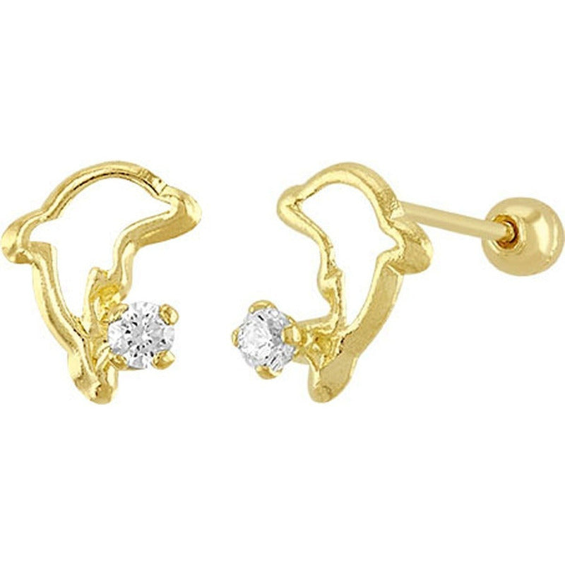 Broquel Delfín Con Zirconia En Oro De 10 K + Obsequio +envío