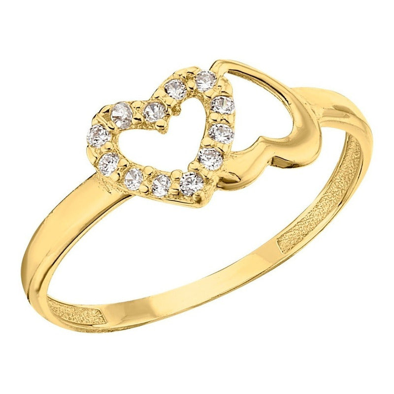 Anillo De Corazones En Oro De 10 Kilates + Obsequio
