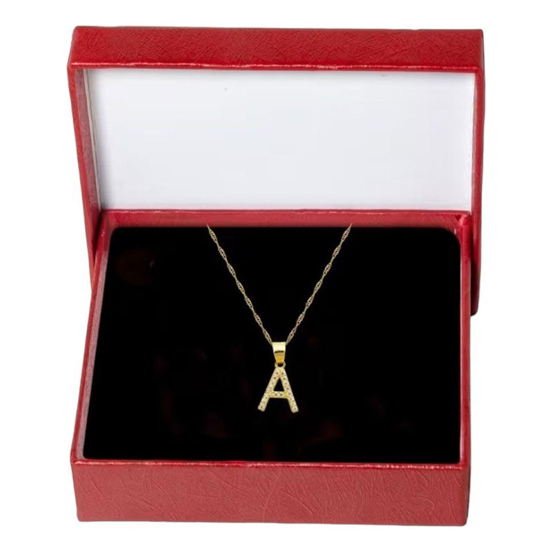 Kit Cadena Singapur Con Letra A Zirconias Oro 10k+obsequio