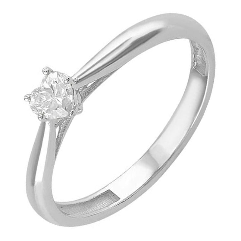 Anillo Solitario Corazón En Oro Blanco De 10 K + Obsequio