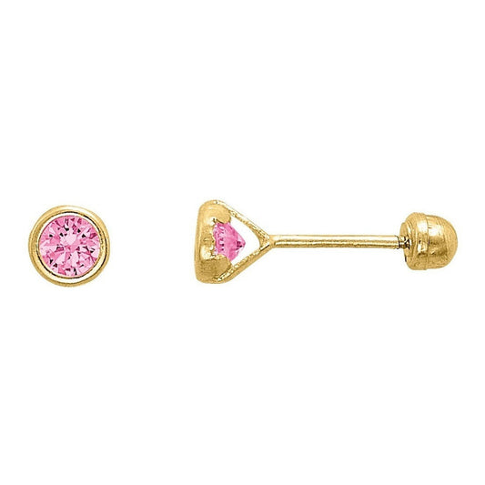 Broqueles Bisel Rosa Para Bebé 3 Mm Oro De 10 K + Obsequio