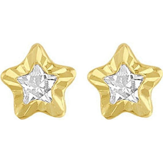 Broquel Estrella 4 Mm Diamante En Oro De 10 K + Obsequio