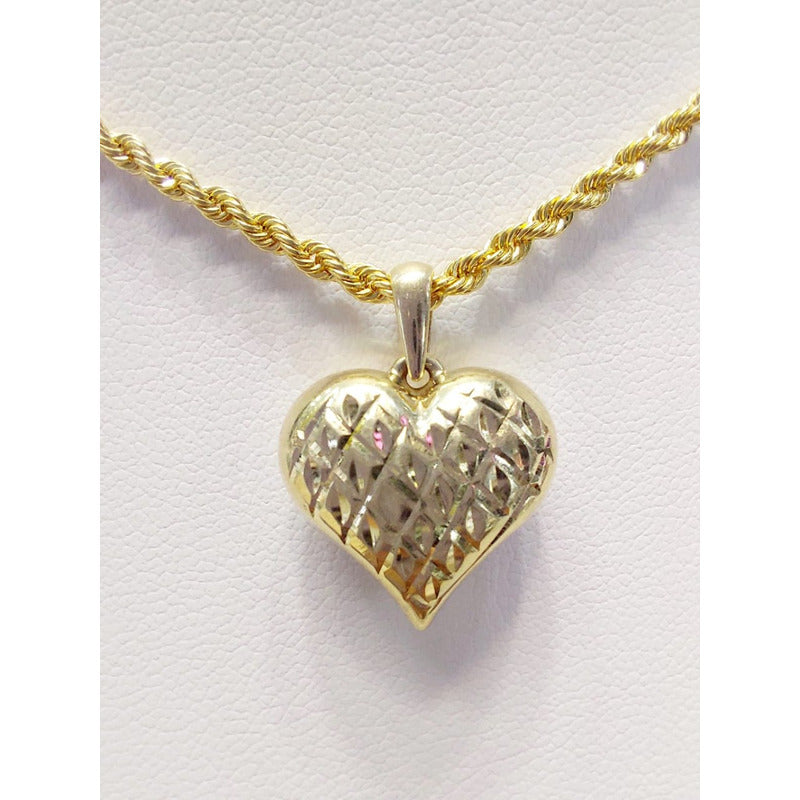 Kit Cadena Con Dije Corazon Texturizado Oro 10 K. + Obsequio