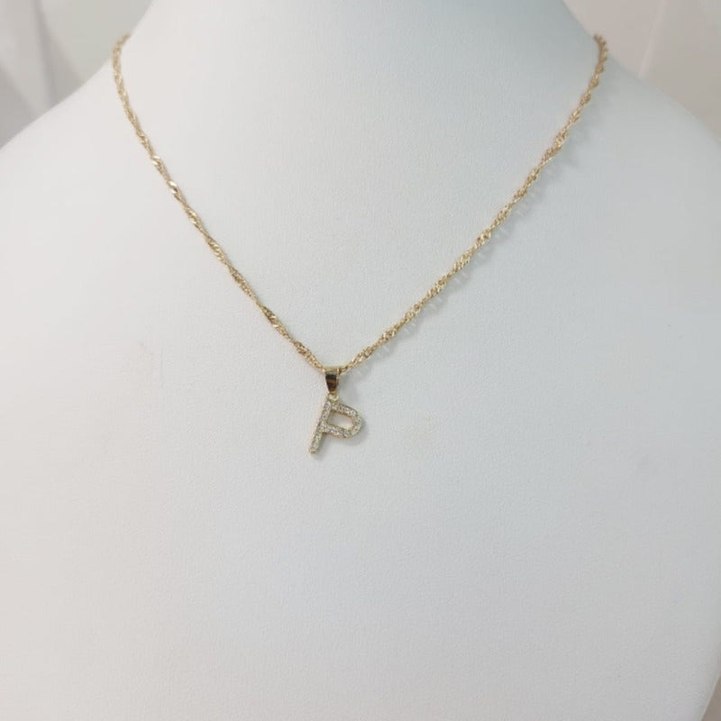 Juego Collar Letra P + Aretes Zirconias Oro 10 K. + Regalo