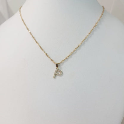 Juego Collar Letra P + Aretes Zirconias Oro 10 K. + Regalo