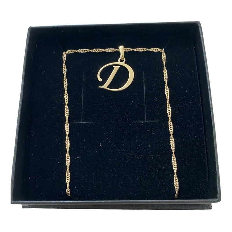 Juego Inicial Letra D Con Cadena 50 Cm Oro 14 K + Obsequio