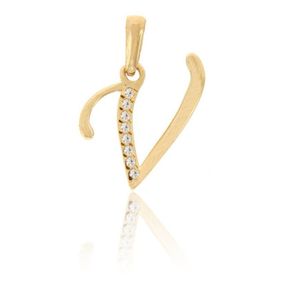Dije Inicial Letra V Con Circonias Oro 14 K + Obsequio