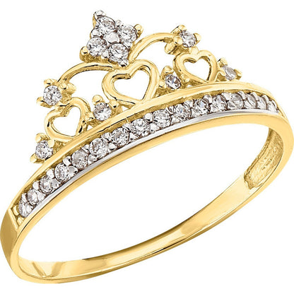 Anillo Corona Con 3 Corazones Oro 10 K + Obsequio