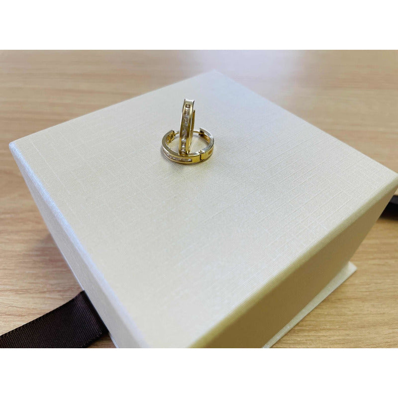 Aretes Huggies Circonias Oro 10 K + Obsequio + Envio