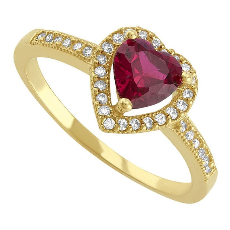 Anillo Solitario Corazón Rojo En Oro De 10 K + Obsequio