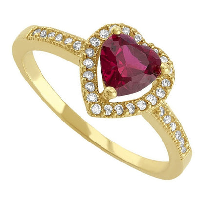 Anillo Solitario Corazón Rojo En Oro De 10 K + Obsequio