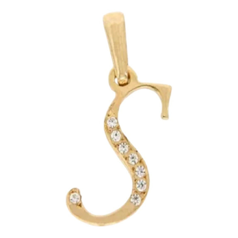 Dije Inicial Letra S Con Circonias Oro 14 K + Obsequio