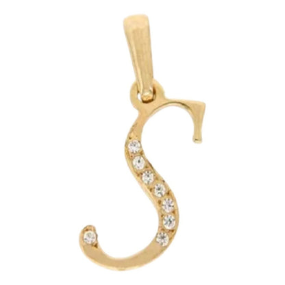 Dije Inicial Letra S Con Circonias Oro 14 K + Obsequio