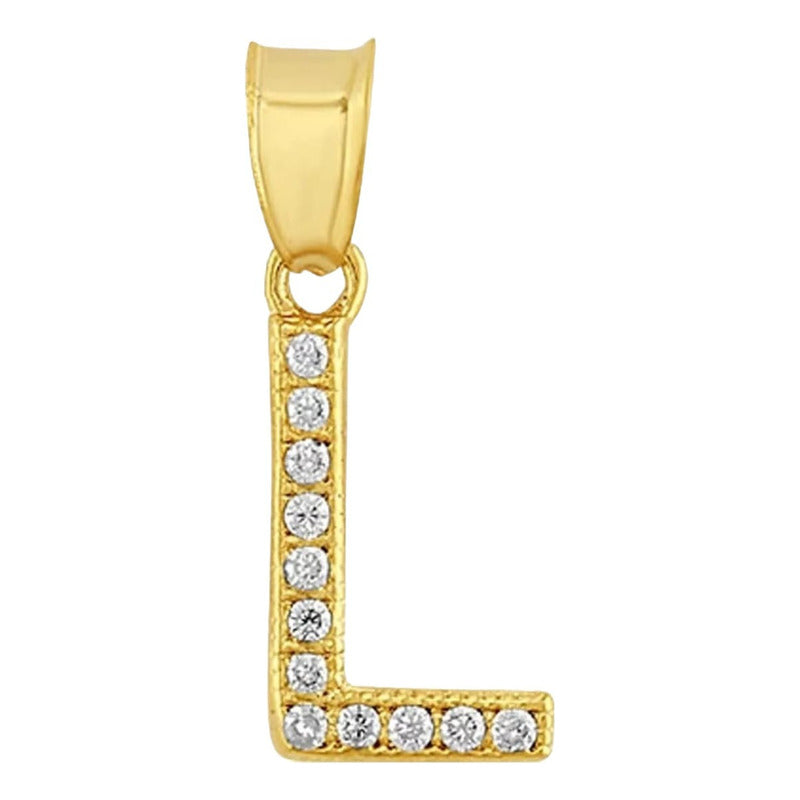 Juego Collar Letra L + Aretes Zirconias Oro 10 K. + Regalo