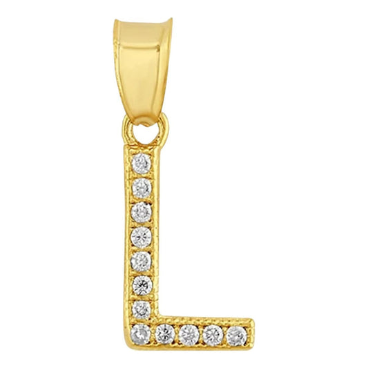 Juego Collar Letra L + Aretes Zirconias Oro 10 K. + Regalo