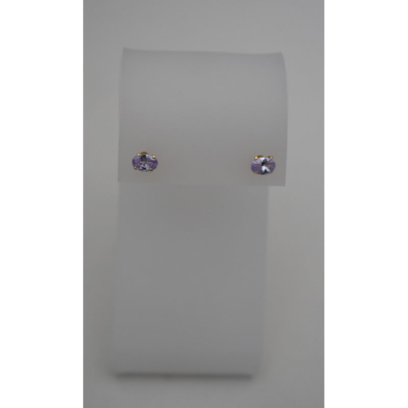 Broqueles Ovalados Amatista 6x4 Oro De 10 K