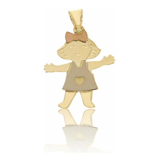 Kit Cadena Con Dije Niña 3 Oros  14 K + Obsequio