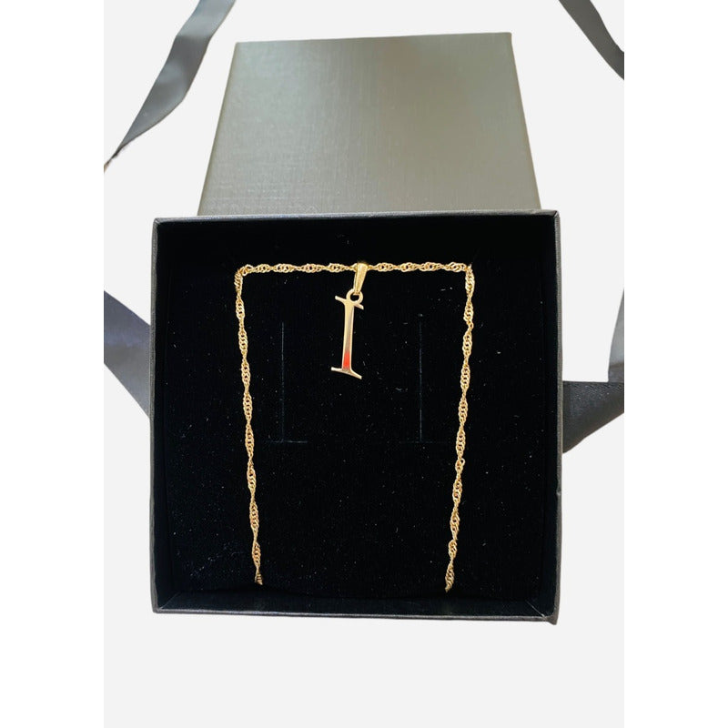 Juego Inicial Letra I Con Cadena 50 Cm Oro 14 K + Obsequio