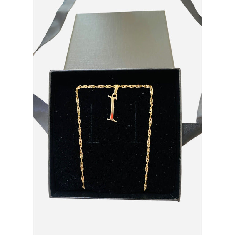 Juego Inicial Letra I Con Cadena 50 Cm Oro 14 K + Obsequio