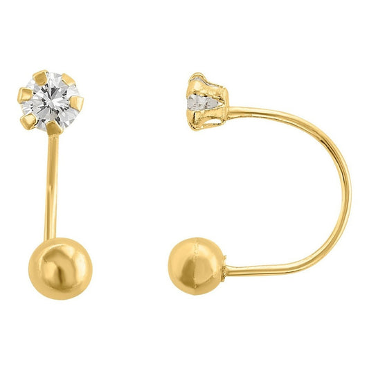 Broqueles Curvo (telefono) Bolita Y Circonia Oro De 10 K