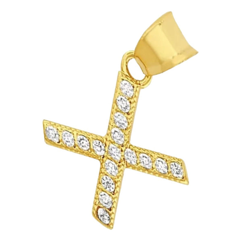 Juego Collar Letra X + Aretes Zirconias Oro 10 K. + Regalo