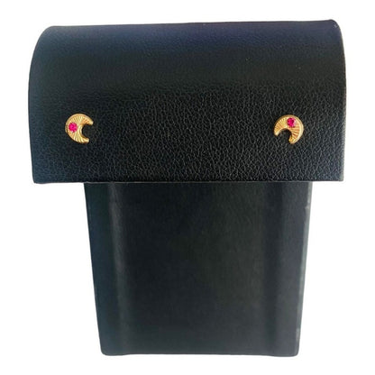 Broqueles De Luna Con Circonia  Rosa En Oro De 14 Kilates