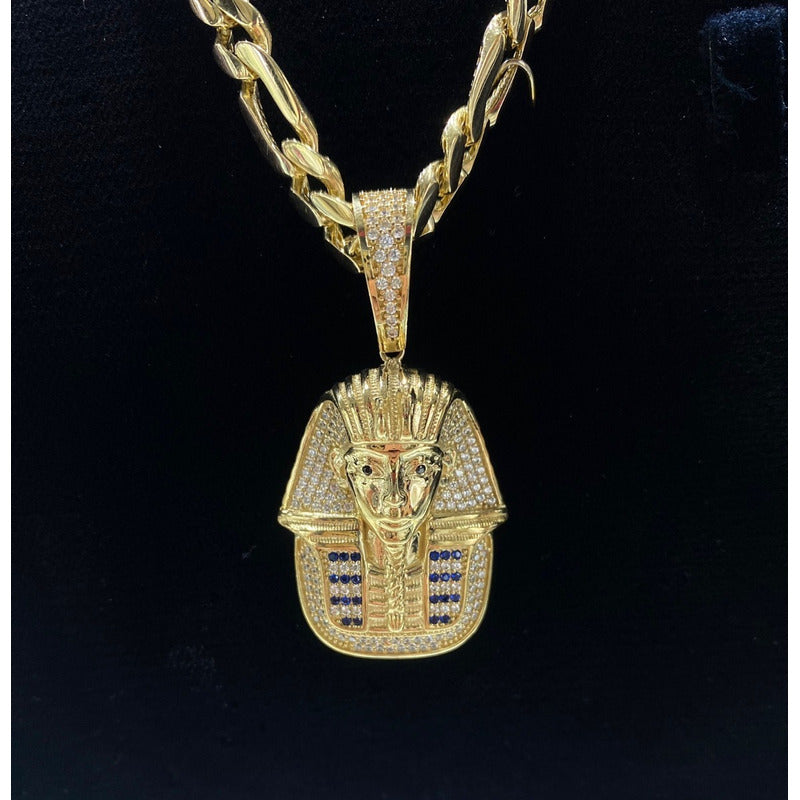 Increíble Juego De Cadena Con Dije De Tutankamon Oro De 10 K