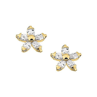 Broqueles Flor Estrella Con Circonia 6 Mm Oro De 10 K