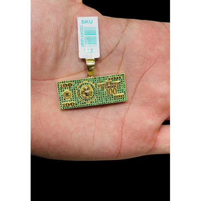 Kit Cadena Con Dije 100 Dólares Zirconias Oro 10 K +obsequio