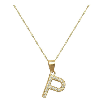 Juego Collar Letra P + Aretes Zirconias Oro 10 K. + Regalo