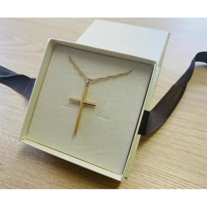 Dije De Cruz Tubular 4 Cm Oro 10k + Obsequio