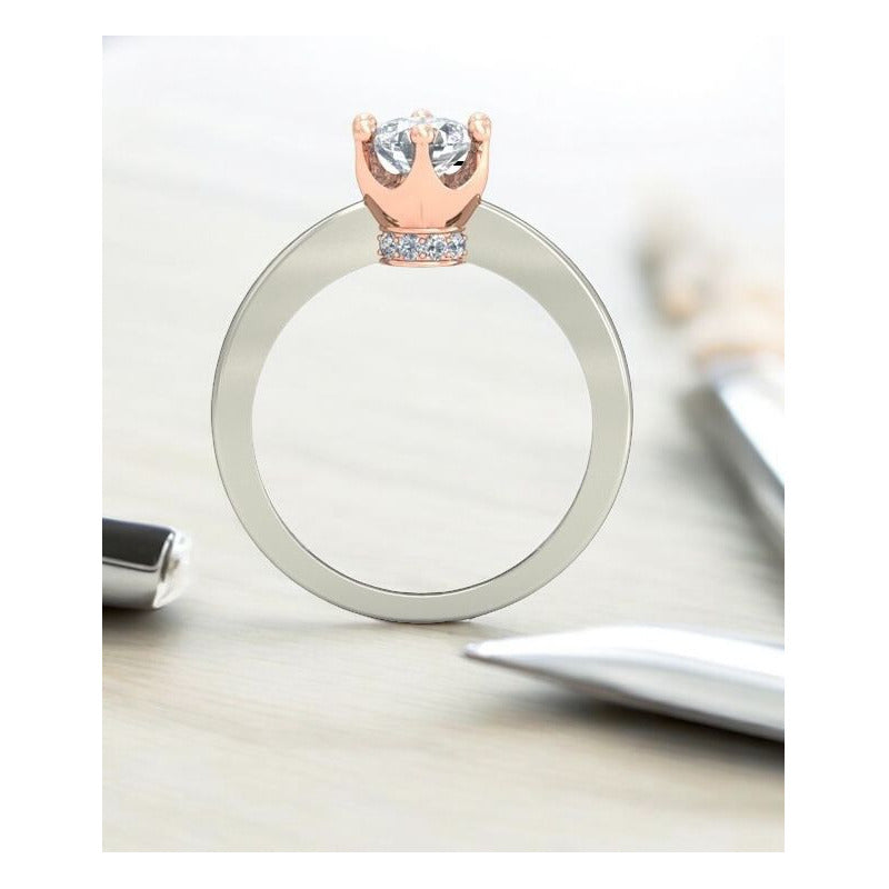 Anillo Solitario Corona Oro Blanco Y Oro Rosa 10 Kilates
