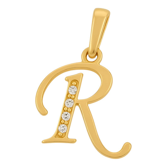 Dije Letra R Oro 14k Joyeria M. De Leon Con Zirconias Pulido Dorado