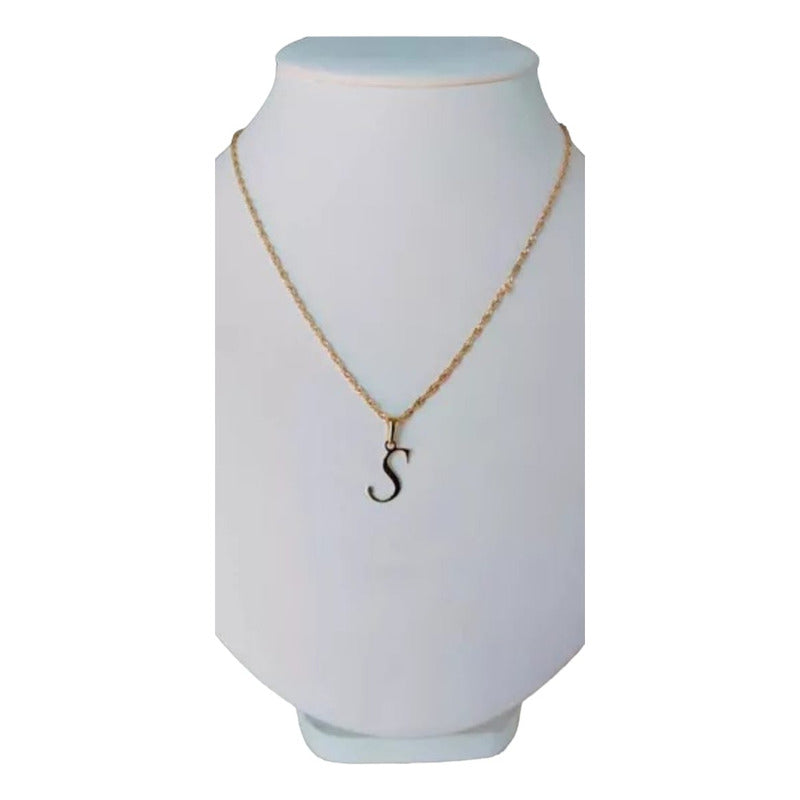 Juego Collar Letra S Lisa + Aretes Bola 10 K. + Regalo