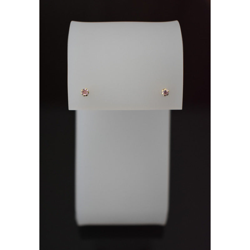 Broqueles Circonia Rosa  Para Bebé 2.2 Mm Oro De 10 K