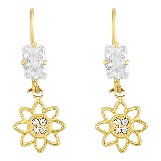 Aretes Colgantes Flores Zirconias Oro 10 K +