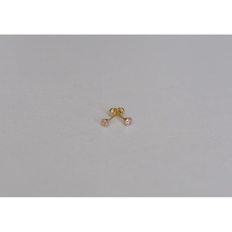 Broqueles Circonia Rosa  Para Bebé 2.2 Mm Oro De 10 K