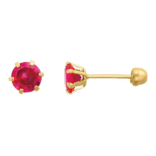 Broqueles Circonia Rubí 4 Mm Oro De 10 K +