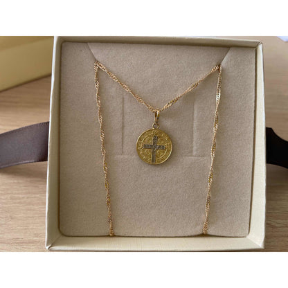 Kit Cadena Con Medalla San Benito Oro 10 K + Obsequio