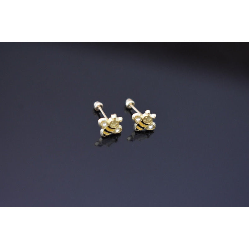 Broqueles Abejitas Esmaltadas Oro De 10 K