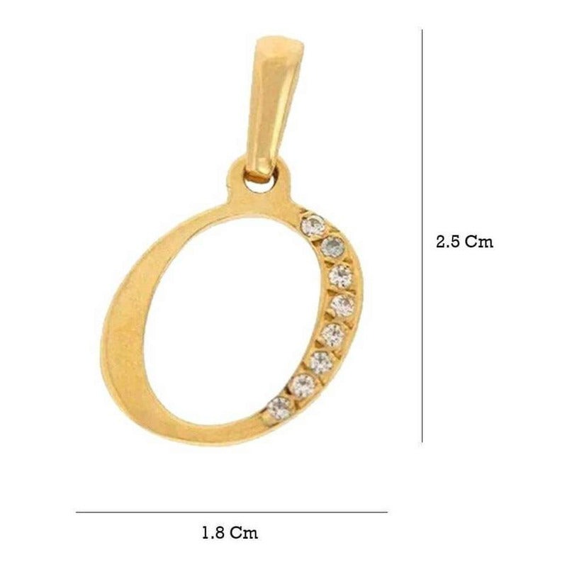 Dije Inicial Letra O Con Circonias Oro 14 K + Obsequio