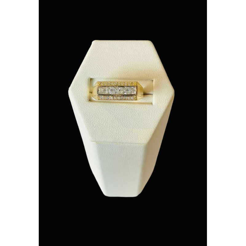 Elegante Anillo Caballero Oro 10 K Con Circonias + Obsequio