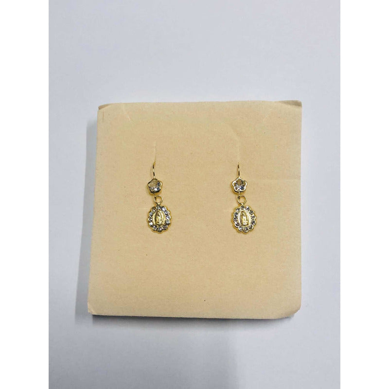 Aretes Virgen Guadalupe Circonias En Oro 10 K + Obsequio