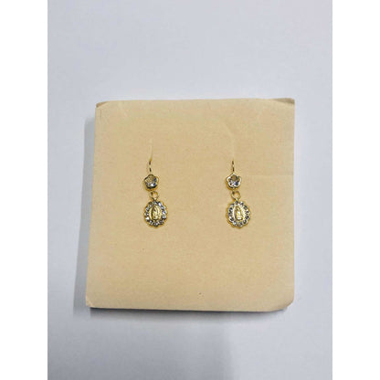 Aretes Virgen Guadalupe Circonias En Oro 10 K + Obsequio