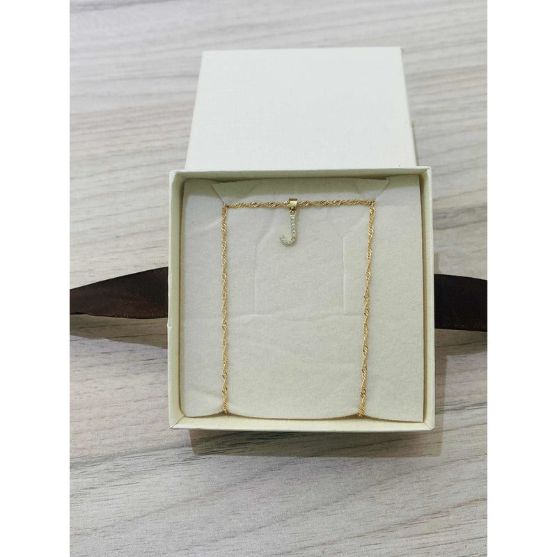 Kit Cadena Con Letra J Piedras Oro  10 K + Obsequio