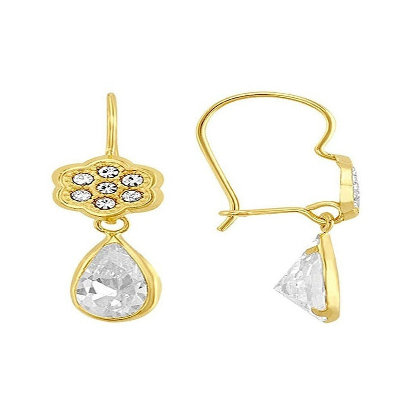 Arete Flor Arenada Gota En Oro De 10 K + Obsequio + Envio