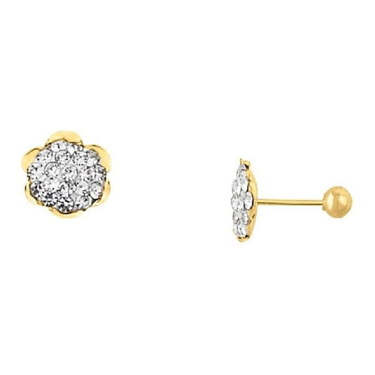 Broqueles Flor 10 Zirconias Oro 10 Kilates +