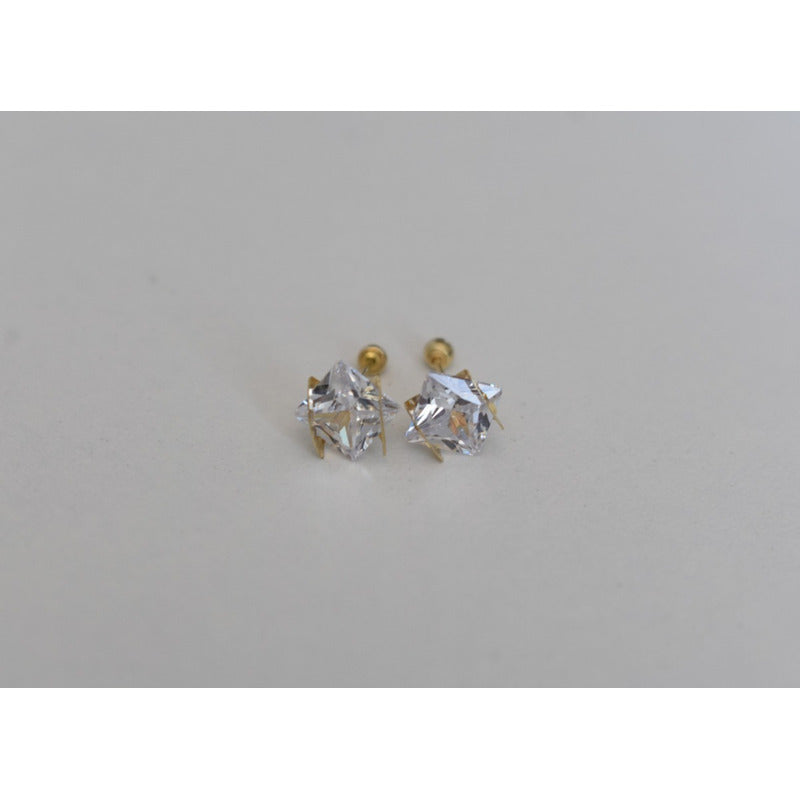 Broqueles Cuadro Lazo 6x6 Oro De 10 K + Obsequio