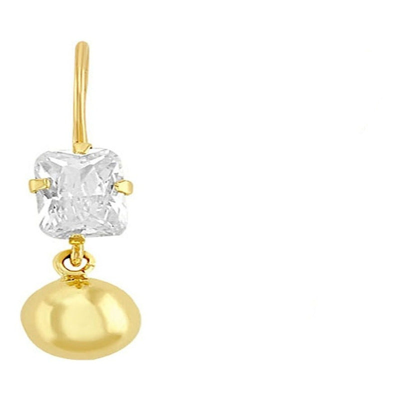 Arete Cuadro Bola Lisa En Oro De 10 K + Obsequio + Envio